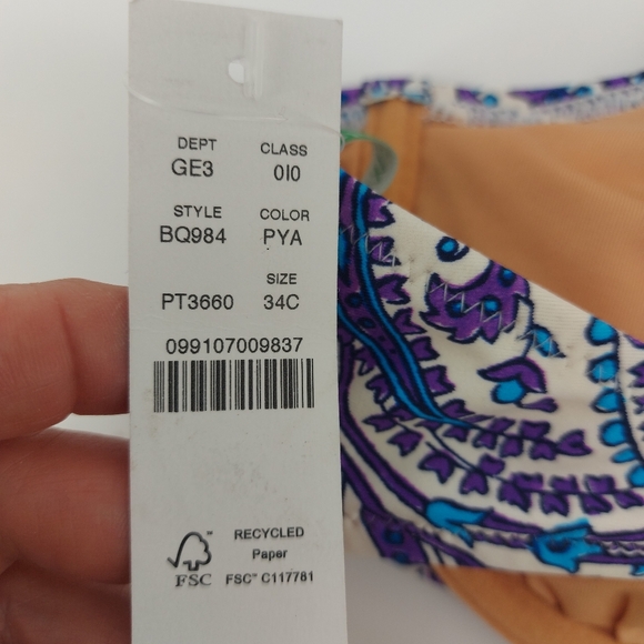 J.Crew Halter-neck bandeau bikini top in purple paisley Size 34C - Picture 9 of 10